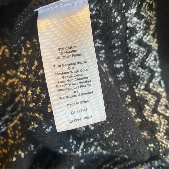 Talbots Metallic Striped Open Front Longline Tweed Sweater Cardigan Black Sz L - Picture 7 of 7